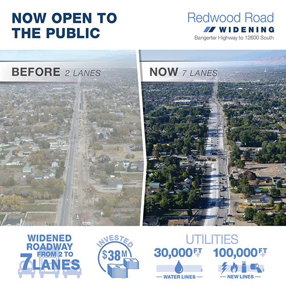 Now Open to the public - Widened Roadway from 2 lanes to 7, Invested $38 million, 30,0000 feet of waterlines and 100,000 of other new utilities lines